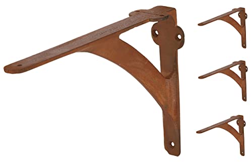 [Set Of 4] Shelf Brackets For 6", 8", 10" Shelves - Rust Finish - 7.88" X 5.88" - Heavy Duty Iron Shelf Bracket - L Brackets For Wall Shelves - Easy To Install - Hardware Included #TOP7