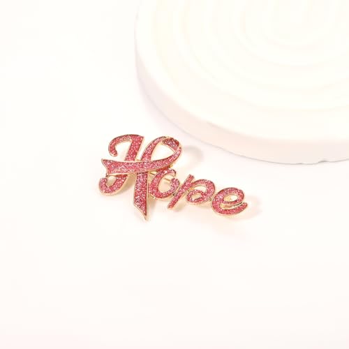 Image of Breast Cancer Awareness Pink Rhinestone Ribbon Pin - Faith Believe Women's Brooch, Survivor Lapel Pin for Cancer Month - Merchandise Accessories Decor