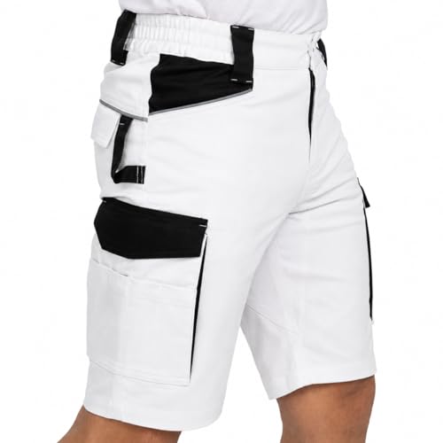 BWOLF Daytona Arbeitsshorts Stretch, Arbeitshosen Männer Kurze, Arbeitshose Herren mit vielen Taschen Weiß M