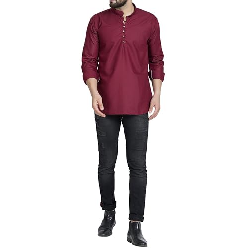 Men's Collar Shirt Classic Indian Ethnic Dupion Silk Plain Casual Fit Tunic Kurta Casual Dress Daily Wear4
