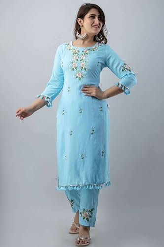Charming Blue Ethnic Kurti Set with Elegant Embroidery and Dupatta - Image 5
