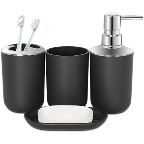 Black Bathroom Accessories Set 4 PCS, Black Bathroom Accessories