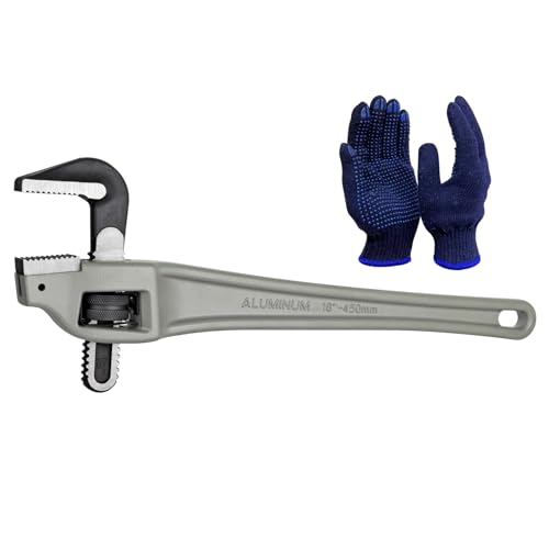 Image of 18 Inch Aluminum Offset Pipe Wrench, 3.5 inch /89mm Adjustable Jaw Capacity, Heavy Duty Plumbers Wrench with Drop Forged Steel Jaw(CR-V), Perfect Plumbing Tool Exceed GGG Standard