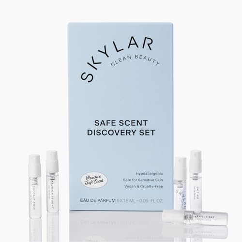 skylar perfume discovery spray sampler set - boardwalk delight sunkissed dahlia vanilla sky salt air coconut cove - hypoallergenic amp clean perfume for women amp men - 5 15ml