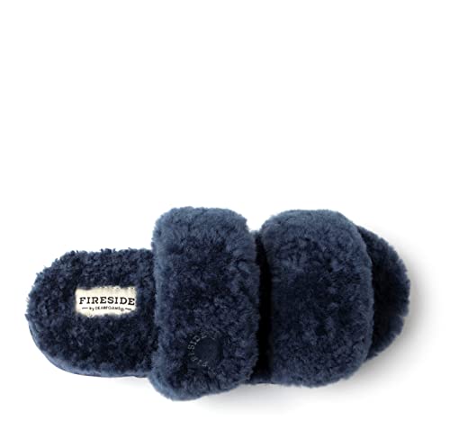 Dearfoams Women's Fireside Benalla All Over Shearling Double Band Easy On/Off Slide Slipper, Navy, 9 #TOP23