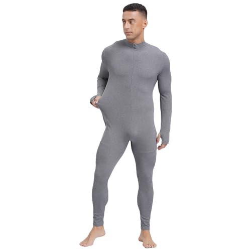 TiaoBug Men's One Piece Full Body Unitard Jumpsuit Long Bottom Front Zipper Leotard Bodysuit2
