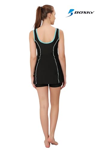 Image of BOSKY Women Frock Style One Piece Swimming Costume Stretchable Swimwear Ladies Swimsuit Flexible Fit Sleeveless Swim Dress Suit Set