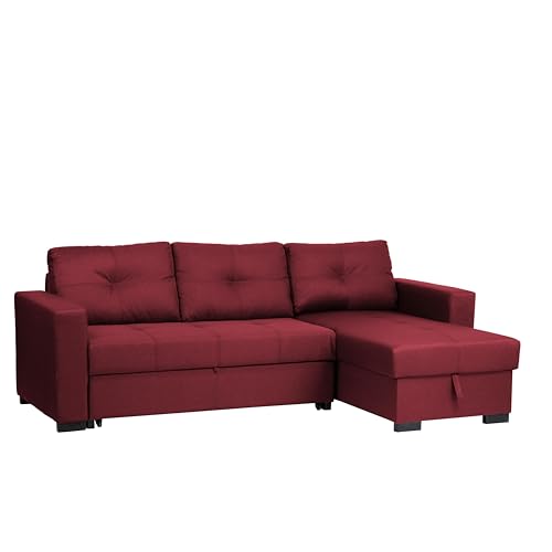 Totò Piccinni Divano Angolare ROMA 3 Posti con contenitore e cassettone in tessuto imbottito con braccioli (Bordeaux)