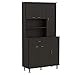 FM FURNITURE Venice 90 67-inch Tall Kitchen Pantry Cabinet with 2 Open Shelves, Cabinets and 1 Drawer, Black Wenge