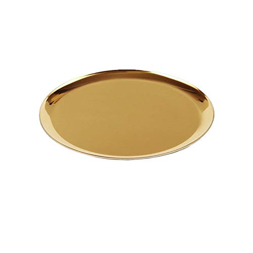 boweiwj Dinner Plates Serving Tray Stainless Steel Tray Golden Plate Cosmetics Jewelry Organizer Towel Tray Storage Tray Dish Tray Tea Tray Fruit Trays 11In Gold Round Tray