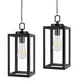 Ziihi 2 Pack 13' Outdoor Pendant Light for Porch,Black Lantern Hanging Chandelier with Adjustable Chain, Anti-Rust Exterior Hanging Ceiling Fixture for Hallway,Front Door,Entryway Patio.