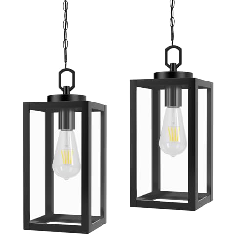 Ziihi 2 Pack 13" Outdoor Pendant Light for Porch,Black Lantern