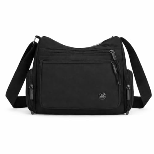 Bolsas transversais para mulheres, bolsa de ombro casual com vários bolsos, bolsas de mão com alça ajustável para mulheres (Preto)