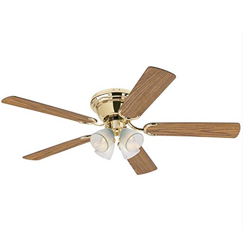 Ciata Lighting 52 Inch Contempora Iv Polished Brass Finish Indoor Ceiling Fan With Dimmable Led Light Fixture In Clear Ribbed Glass With Reversible Walnut/Oak Blades #TOP1