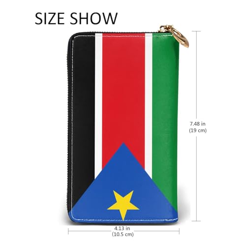 Leather Women Wallets, Long Credit Card Holder, Flag of South Sudan Print Billfold Clutch & Travel Purse Large Capacity 5
