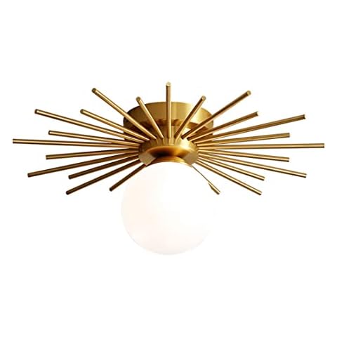 Soutas Brass Flush Mount Ceiling Light Mid Century Glass Globe Semi Flush Mount Ceiling Light Vintage Farmhouse Kitchen Light Fixture with White Glass Ball Shade for Living Room Hallway Foyer Cover
