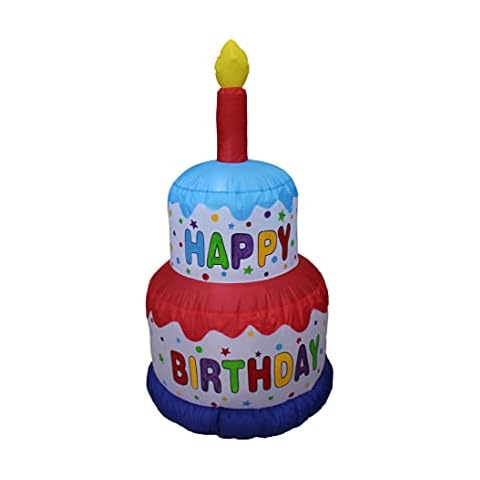 4 Foot Tall Happy Birthday Cake Inflatable with Candle LED Lights Lighted Blowup Party Decoration for Outdoor Indoor Home Celebration Garden Yard Prop Cover