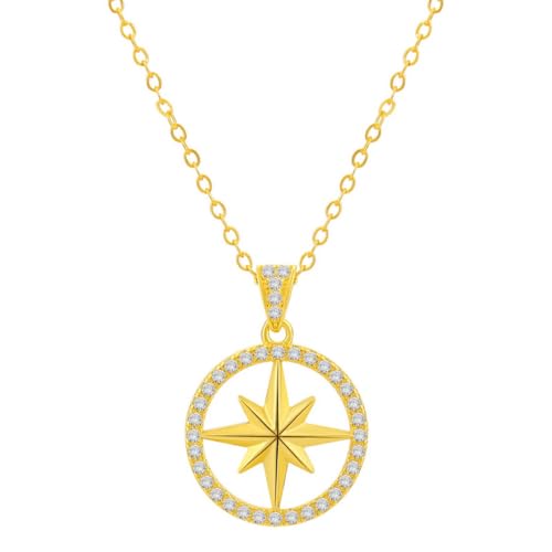 SKZ Compass Necklace Pendant Jewelry Stray Inspired Merch Cubic Zirconia 18K Gold Plated for Stay Fans Gifts