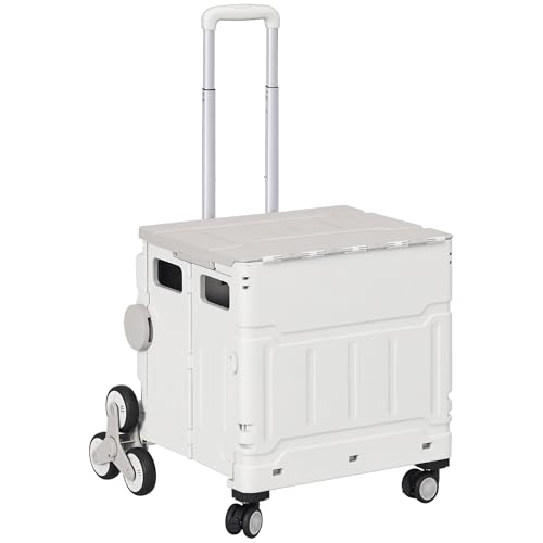 HOMCOM Carrito de la Compra Plegable Carrito para Supermercado con 2 Ruedas Longitud de Mango Ajustable Capacidad 35 litros para Oficina Escuela Hogar 48x43x95 cm Blanco