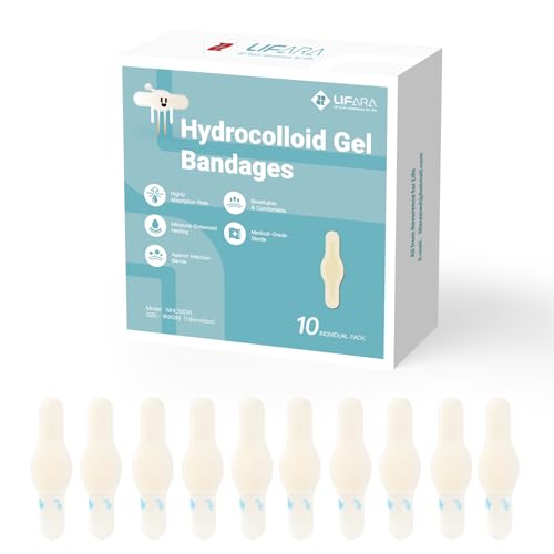 Image of LIFARA Hydrocolloid Gel Bandages, 2X Fast Moist Healing, Adhesive Waterproof Bandages for Fingers & Toes, Sterile and Waterproof, Home First Aid Kit Essential, Watch-Shape, 1 inch x 2 inch, 10 Pack