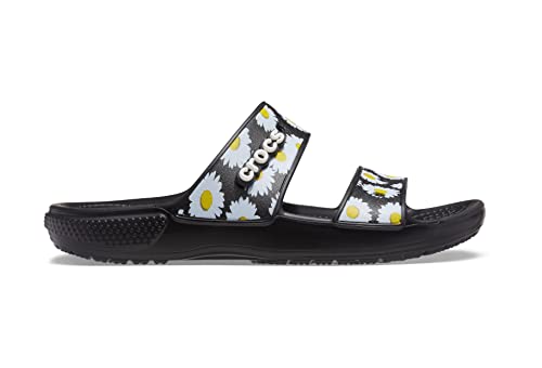 Crocs (クロックス) 男女兼用 大人用 クラシック 2ストラップ スライドサンダル, ブラック/ホワイトフローラルプリント, 11 Women/9 Men