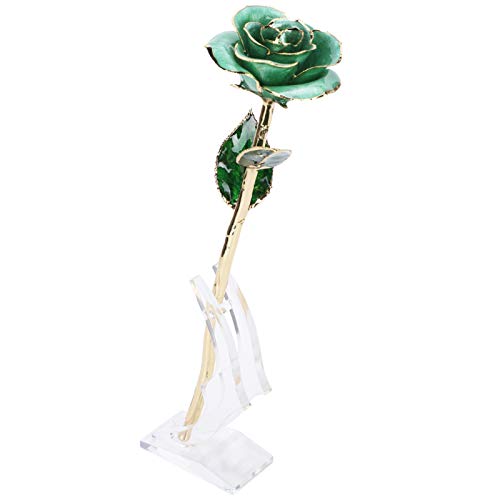 Green Gold Dipped Rose With Crystal Stand, 24K Golden Plated Real Preserved Rose Flower, Romantic Gift For Mom Wife Girlfriend On Mothers Day, Valentine's Day, Christmas, Birthday, Anniversary #TOP6