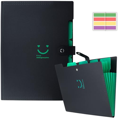 Image of SPS 5 Pocket Expanding File Folder Smile Design - Fits A4 & Letter Size Document Organizer, Accordion File Folders, File Holder for Office, School & Home Use - Green