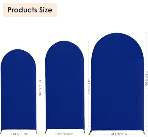 HAINARverS Set of 3 Wedding Arch Cover 6FT,6.6FT,7.2FT Spandex Fitted Stretchy Arch Stand Covers,2 Sided Round Top Chiara Backdrop Cover for Birthday Party Banquet Arch Decoration(Royal Blue) by HAINARverS - Used condition - Image 3
