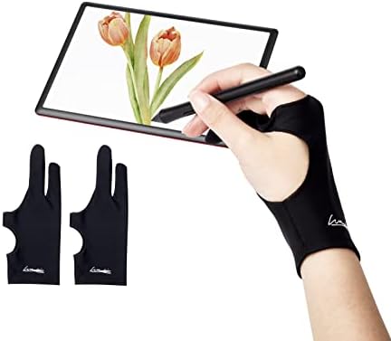 Digital Drawing Glove 2 Pack,Artist Glove For Drawing Tablet,iPad,Sketching,Art Glove With Two Finger For Right Hand And Left Hand (Smudge Guard, Medium,3.15X8.58Inch,Black