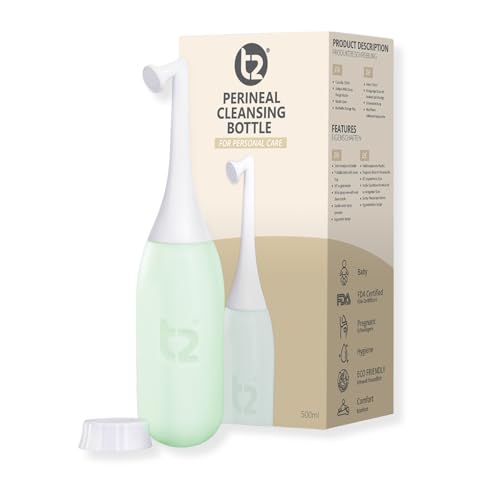T2 Peri Bottle Bouteille nettoyante périnéale de 500 ml – Bidet portable post-partum pour femme, soin intime doux, avec buse coudée et sac de voyage – Vert sauge