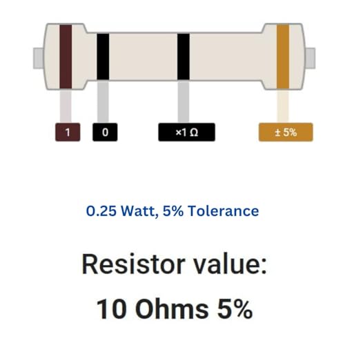 Image of 10 Ohm Resistor 1 /4W 5% Tolerance, Pack of 100 (10 Ohm)