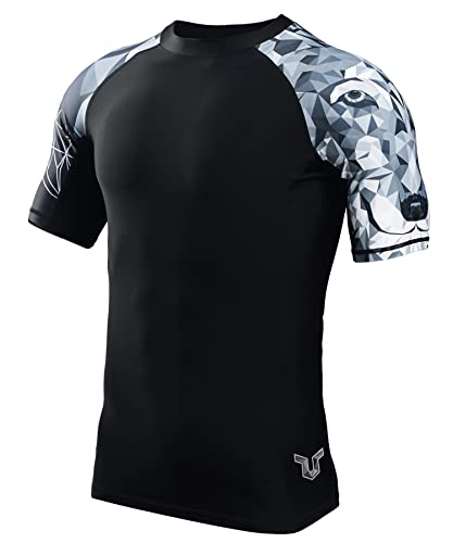 ADOREISM Men's Rash Guard Short Sleeve UPF 50+ Quick Dry(Wolf, M)