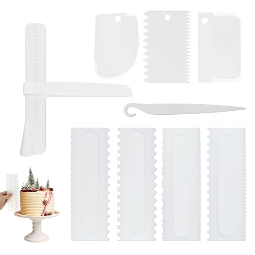 9 Pezzi Raschietto per Torte, Regolabile Raschietti per Torte, Spatola Per Torta Più Liscia Raschietto Panna Da Cucina Lisciare Decorazione, Set Raschietto Torta 10 Tipi di Pizzo Fai da Te.