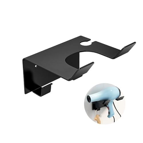 Okaywork Soporte para Secador de Pelo,Pegamento + tornillos instalación doble Secador de Pelo Montado en la Pared del Baño Sin Taladro Soporte para Secador de Pelo de Inoxidable Autoadhesivo (Negro)