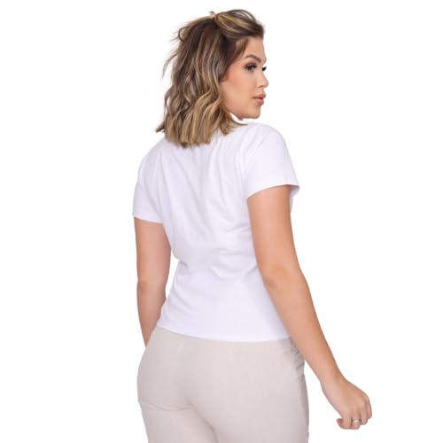 Camisa Polo Feminina de Algodão de Manga Curta com Tecido Confortável (BR, Alfa, GG, Regular, branco