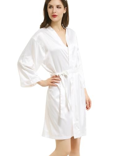 Image of WJing Yi Jia 2Pcs Womens Floral Kimono Robe Silk Robes Bride Bridesmaid Satin Robes Bridal Dressing Gown Silky Bathrobe