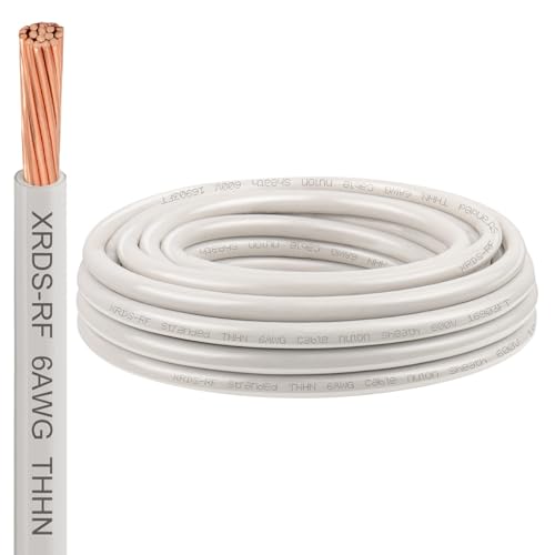 Image of 6AWG THHN Wire 15FT - Electrical Building Wire Stranded Bare Copper Conductor with PVC and Nylon Insulation, Heat and Oil Resistant Cable