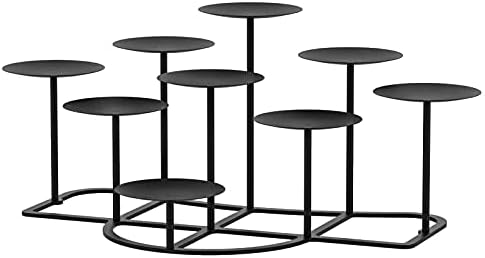 smtyle DIY 9 Mantle Candelabra Flameless or Wax Candle Holders for Fireplace with Black Iron Decoration on Desk/Floor
