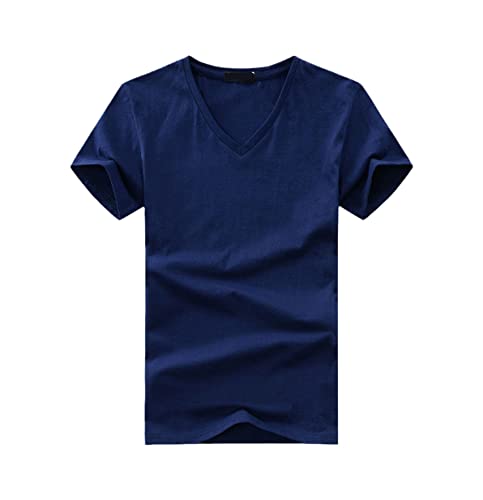 T-shirt en coton bleu marine YIOLEAMP 3XL la qualité d'une coupe classique ajustée au col en V