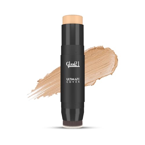 Glam21 Ultimate Cover Foundation Stick | Face Foundation Stick with In-Built Brush | WaterProof, Long Lasting Formula & Natural Matte Finish | For All Skin Tone | 8Gm| 02-Sand