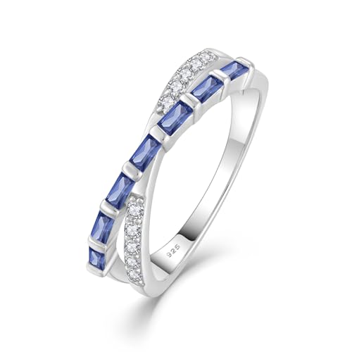 925 Sterling Silver Stackable Rings for Women Cross Line Wedding Band Promise Engagement Anniversary Half Eternity Ring Birthstone Jewelry Gifts for Women Size 5-10