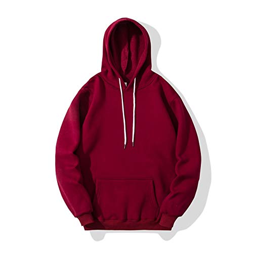 Sweat-shirt de mi-saison style décontracté et minimaliste couleur vin rouge uni