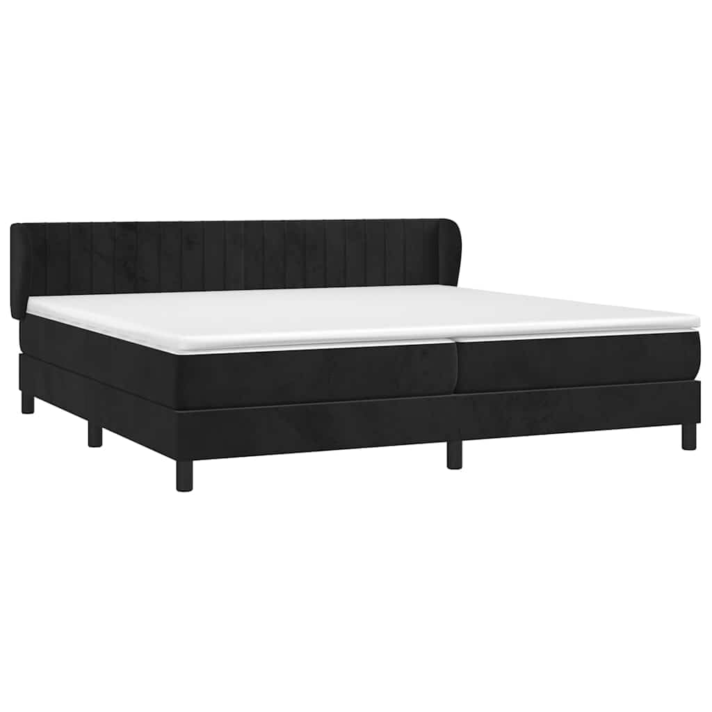 Cama con somier con colchón, color negro, 200 x 200 cm, terciopelo acolchado, cama doble, marco de cama, muebles para jóvenes, cama alta que ahorra espacio, cama alta para un sueño reparador