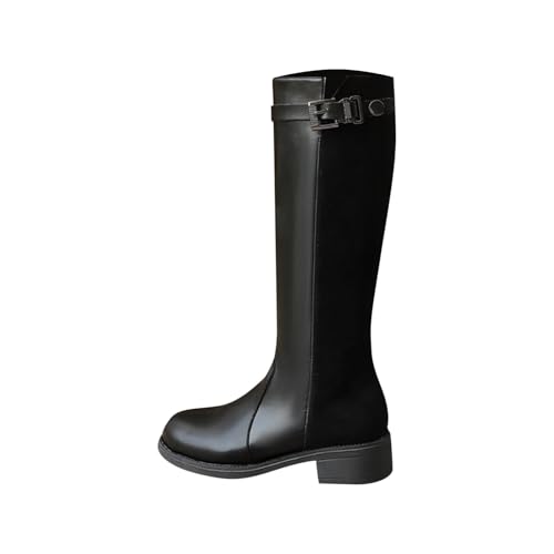 Bottes genou pour femme à bout rond et talon bas épais pour le quotidien