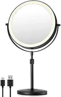 OMIRO 3X/10X Magnifying Makeup Mirror with Light, 8.5 Inches Double Sided Swivel-Free Vanity Mirror with height-adjustable stand (Black)