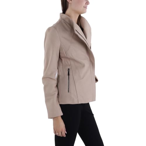 Image of TAHARI Women's Genuine Lambskin Leather Trench Coat With Notch Collar, Button Closure & Tie Belt