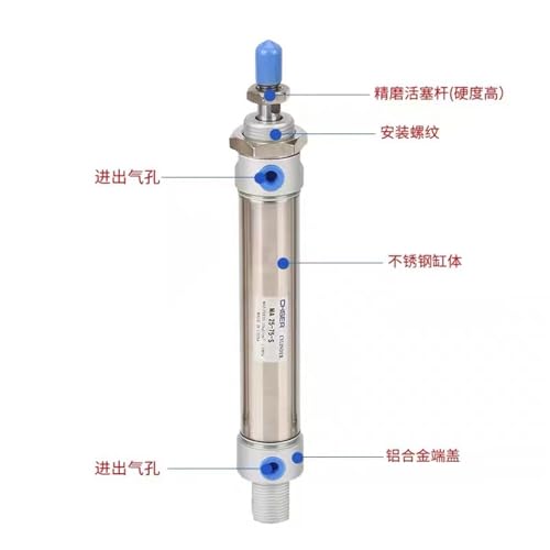 Mini cilindro neumático de acero inoxidable MA20 200-S-CA para sistemas 3