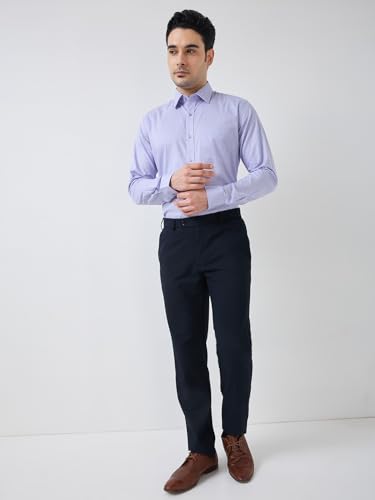 Image of Raymond Men Slim Fit Solid Pattern Poly Viscose Blend Flat Front Formal Trouser