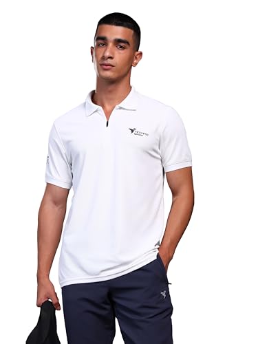 Image of TECHNOSPORT Men's Solid Polo T-Shirt MATPIQ Quick Dry Slim Fit Sports Tee for Gym Casual Smart Wear UPF50+ Anti Odour