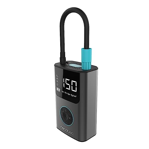 Cecotec Compressore ad Aria Portatile Air Max. Gonfiatore e Pompa 150 Psi, Doppia Batteria 7.4V e 2000Mah, Luce Led, Display LCD, Adatto per Auto, Moto, Bici, Scooter e Palline